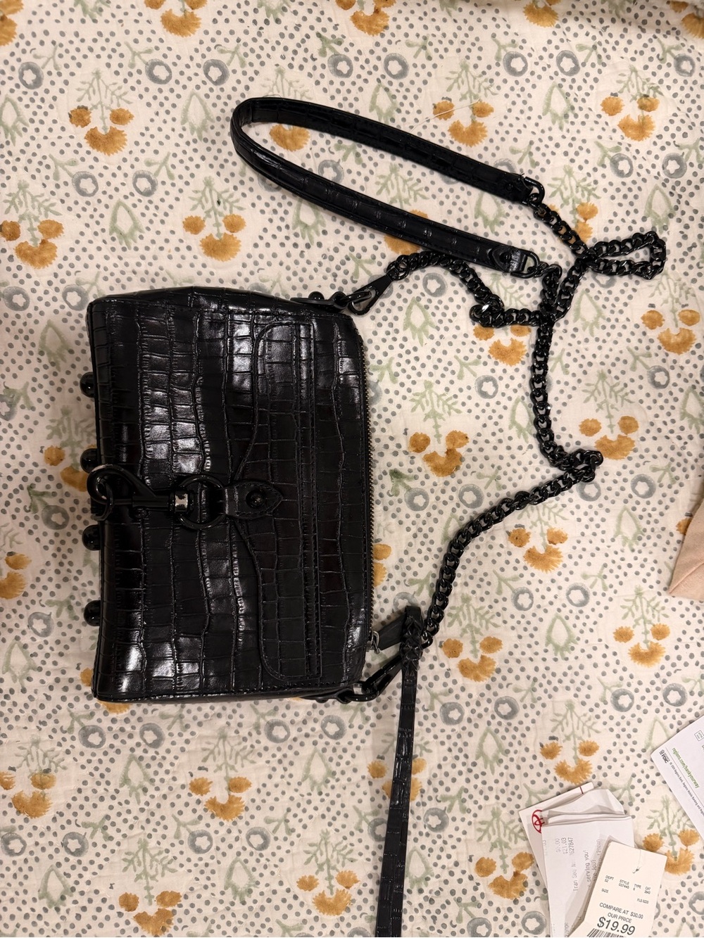 Rebecca minkoff Black Croc-Embossed Chain Crossbody Bag